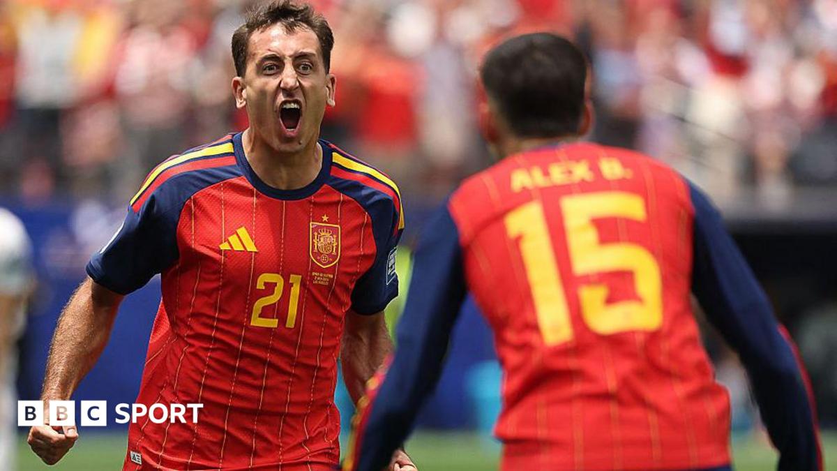 Mikel Oyarzabal celebrates scoring for Spain against Austria
