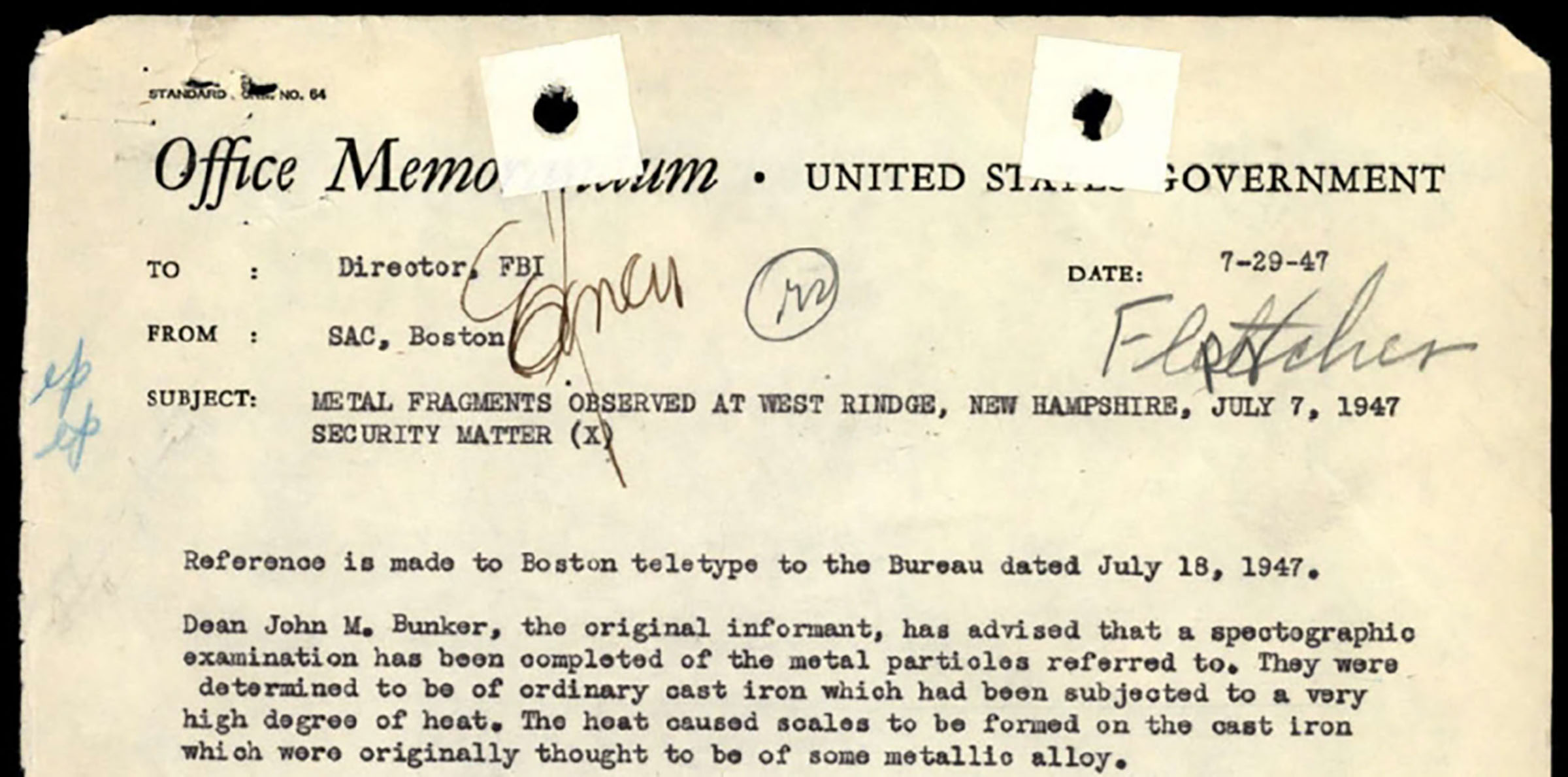Mystery of flaming metal fragments in 1947 UAP case