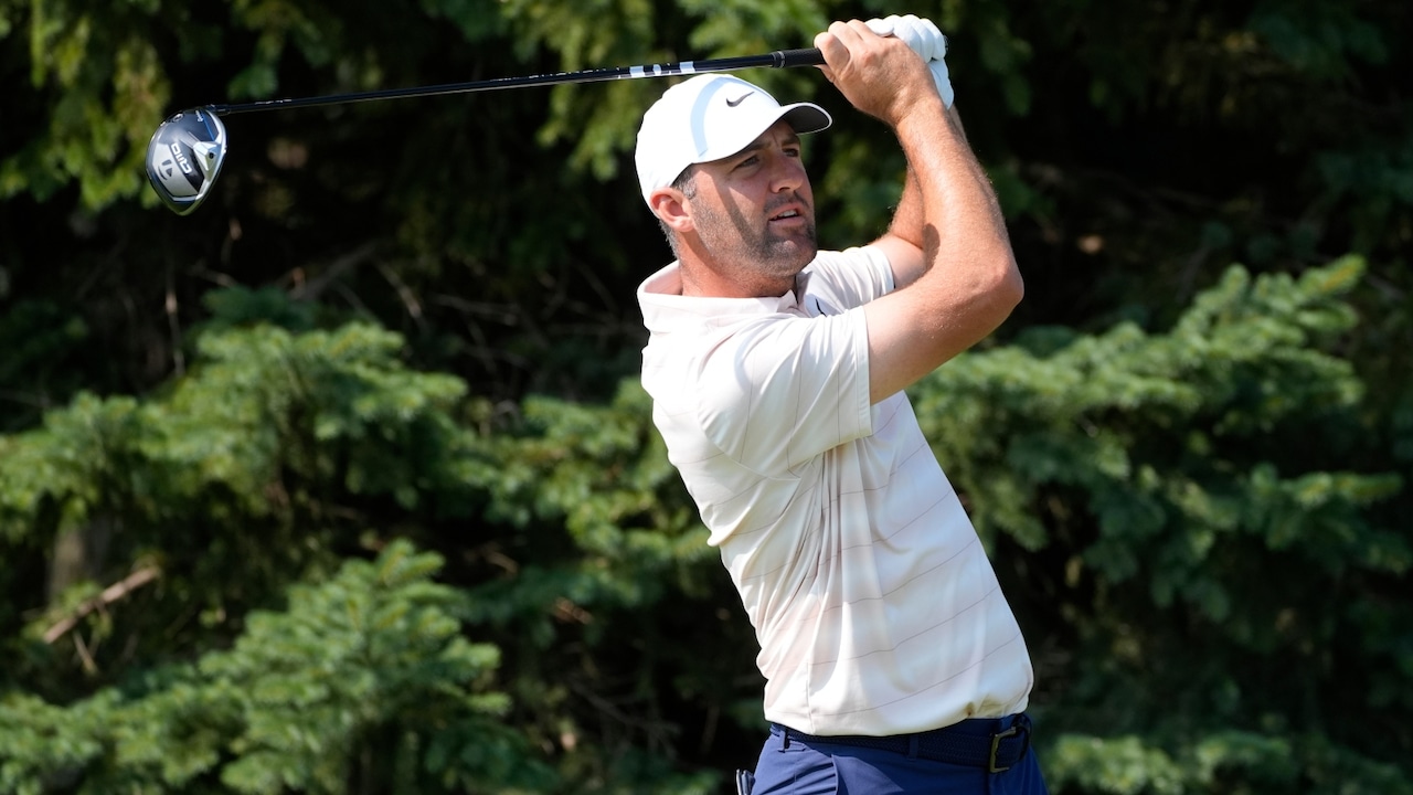 Scottie Scheffler hits from the second tee during the first round of the 3M Open golf tournament at the Tournament Players Club Thursday, July 23, 2026, in Blaine, Minn.