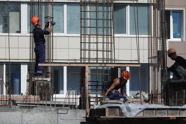 North Korean dispatched workers at a construction site in Vladivostok, Russia