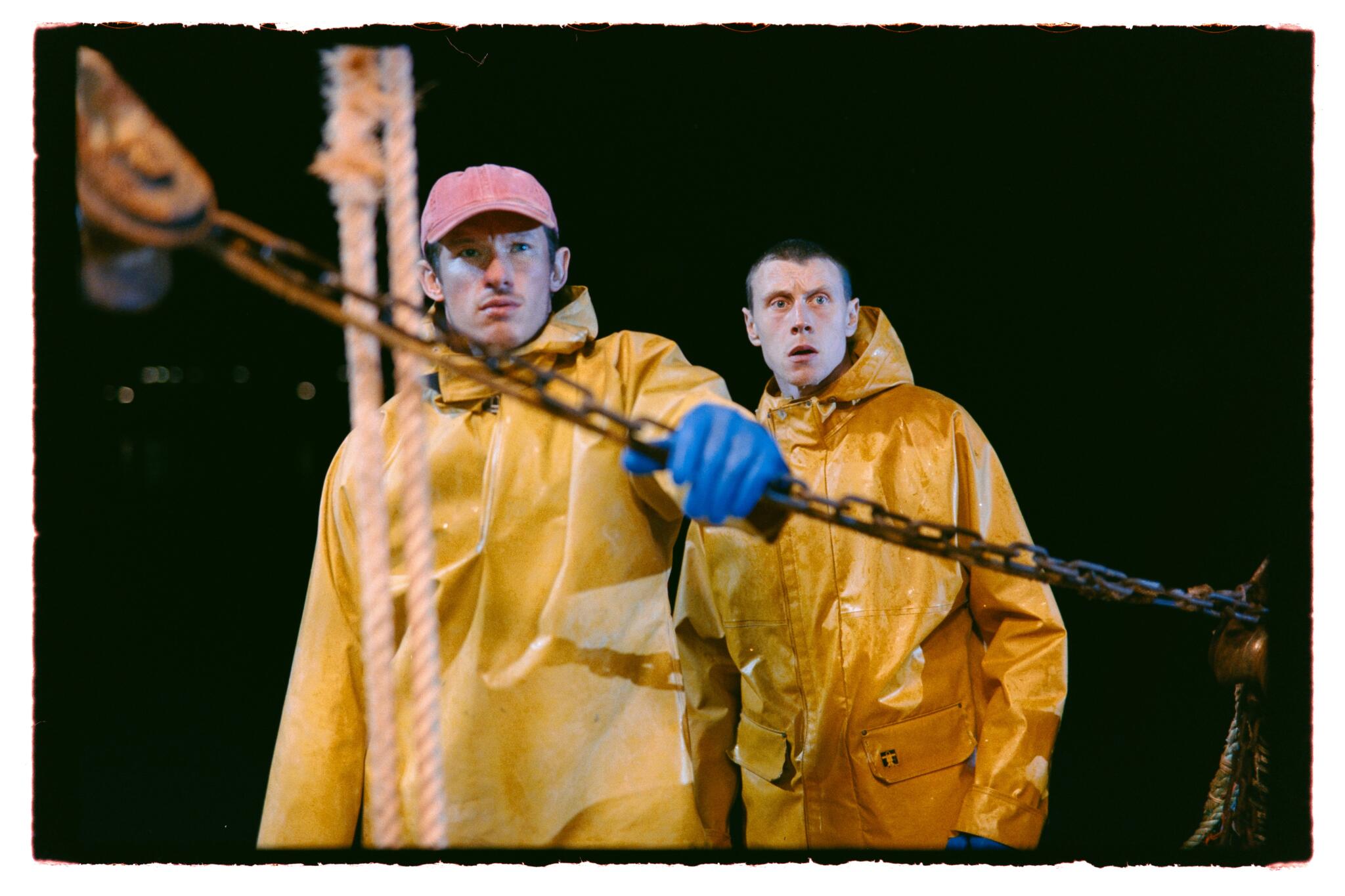 From left, Callum Turner and George MacKay in writer-director Mark Jenkin's "Rose of Nevada." (Courtesy Steve Tanner/1-2 Special)