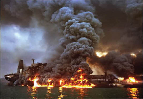 Oil tanker explodes in Hormuz Strait after hitting mine