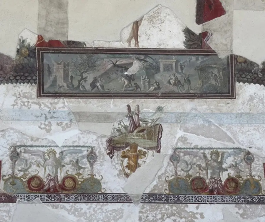 Detail of the restored ceiling fresco Credit: Courtesy of the Archaeological Park of Pompeii