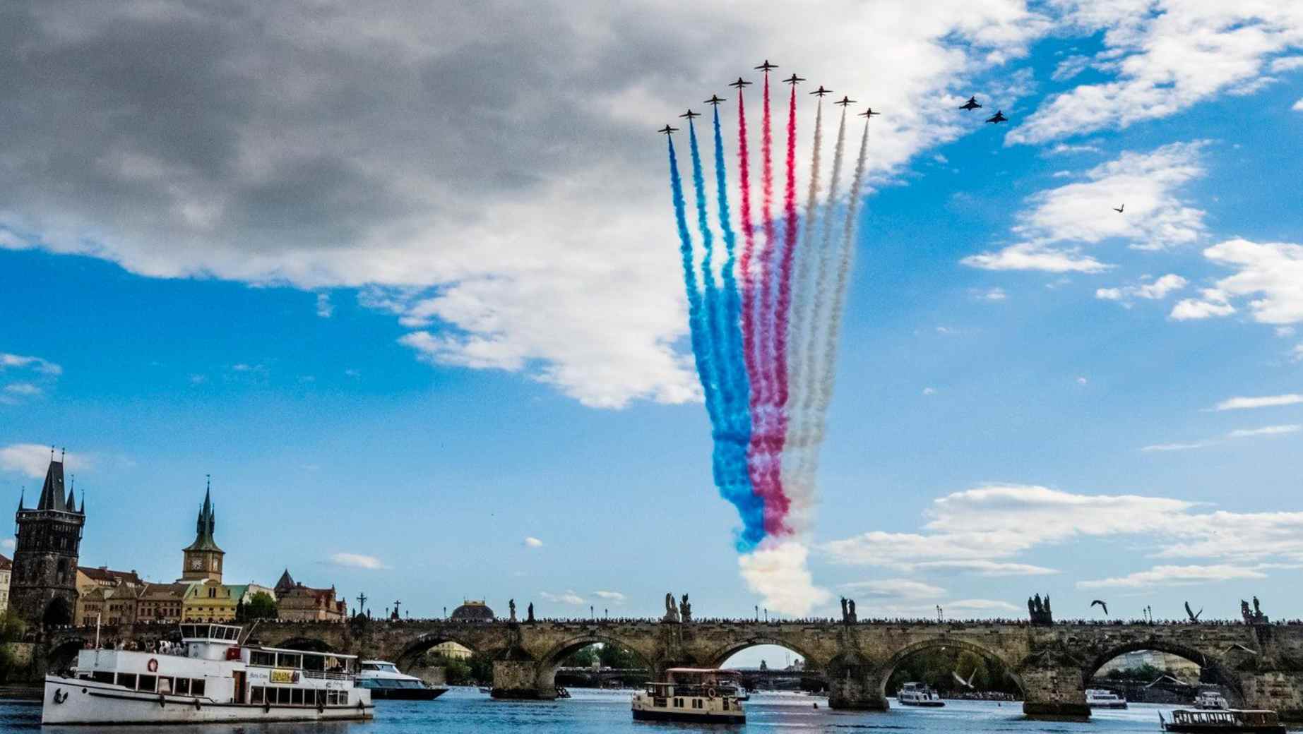 Prague Flyover JAS 39 Gripen Fighter Jets on July 22