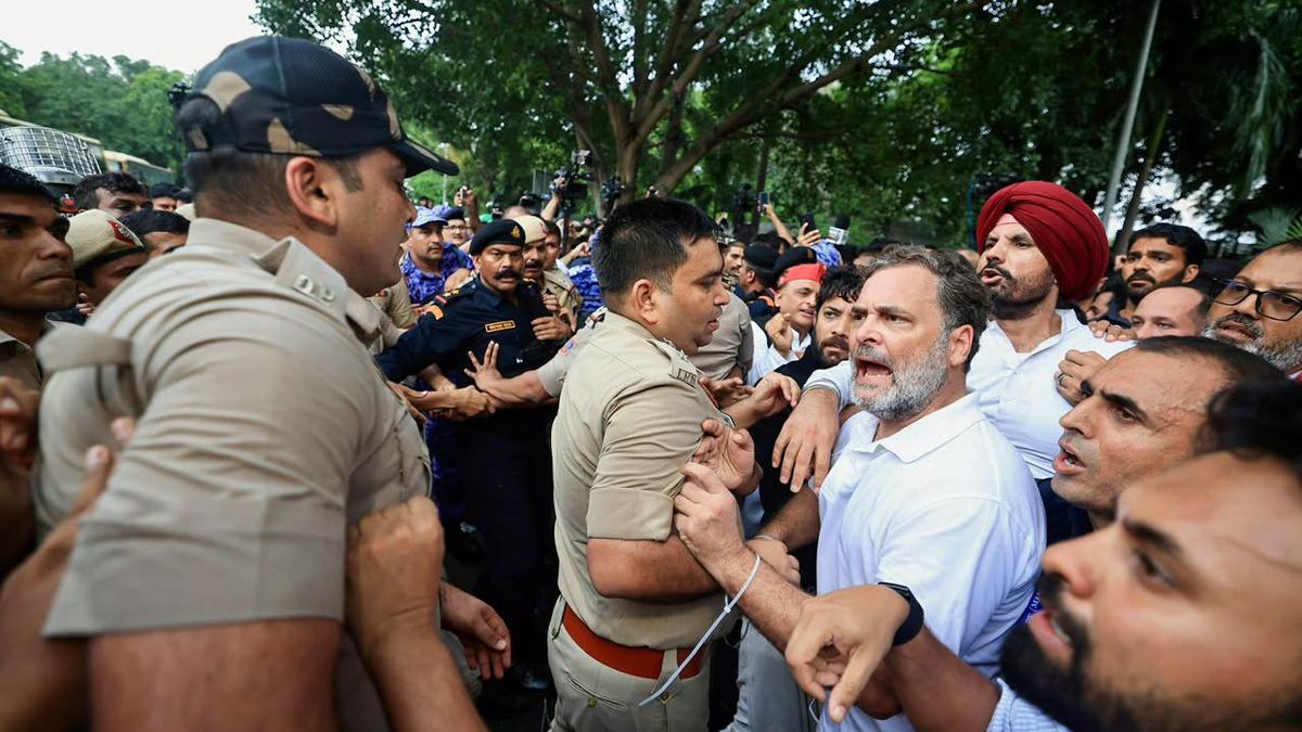 Rahul Gandhi, Congress MPs detained after taking paper leak protest to the PM’s doorstep