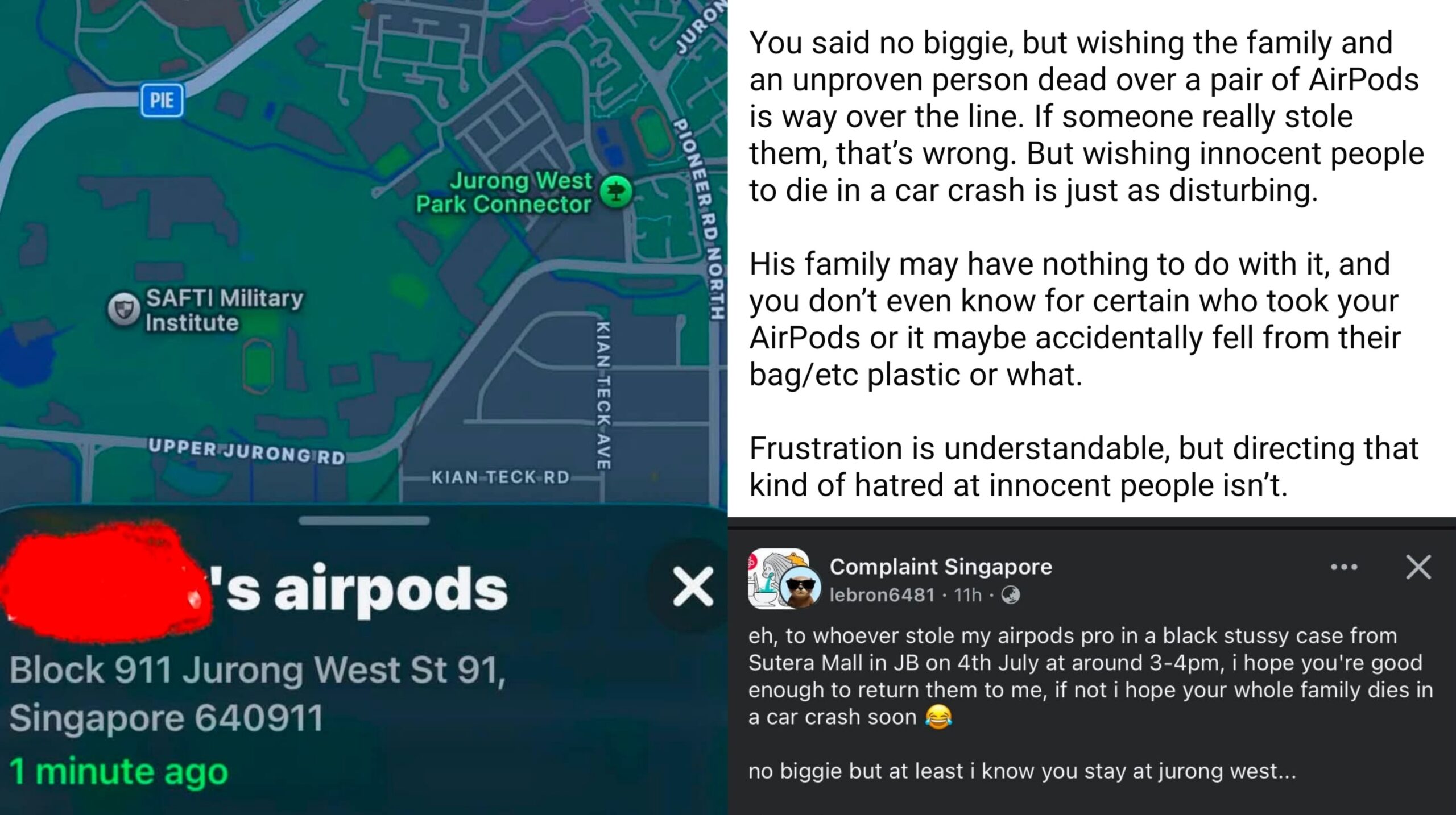 Singaporean under fire for cursing the person who stole his airpods