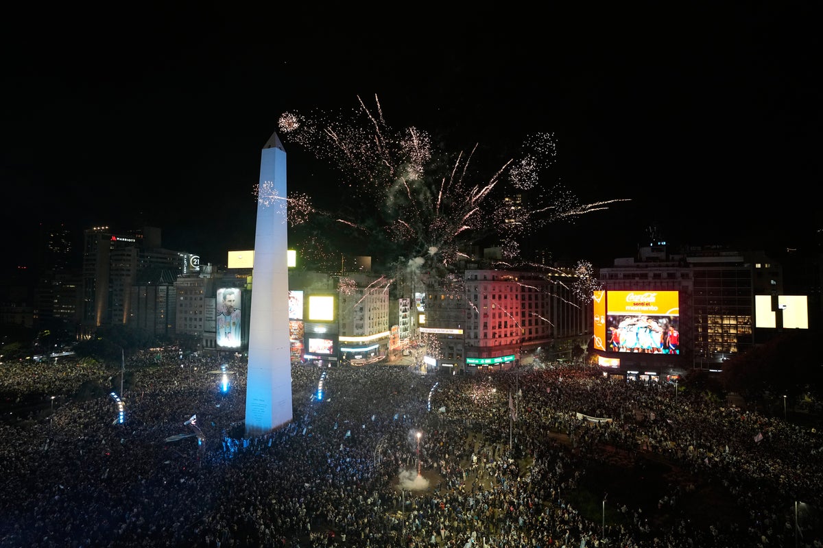 Tens of thousands of Argentine soccer fans celebrate their team's World Cup semifinal victory