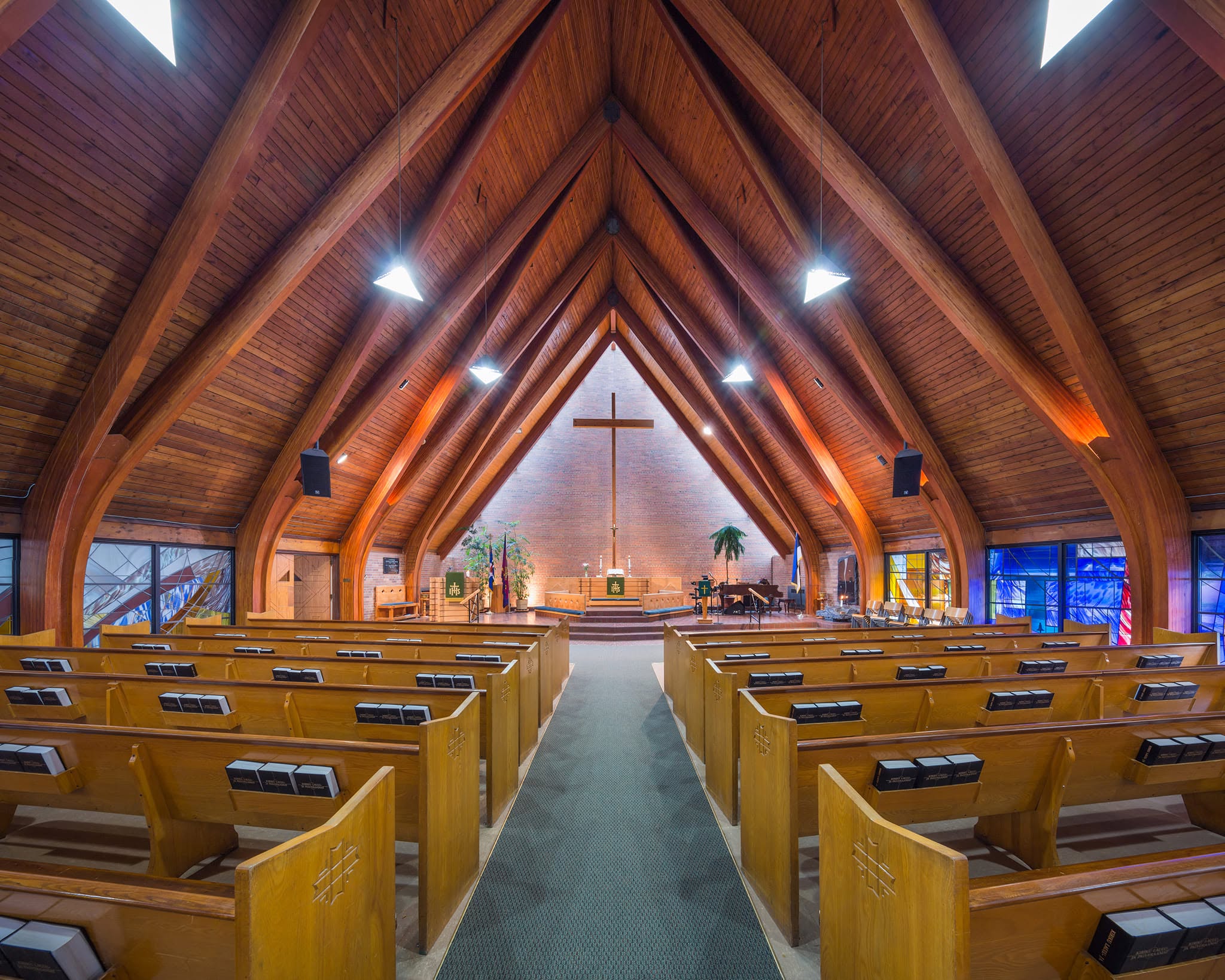 The sanctuary of St Peter’s Estonian Evangelical Lutheran Church, a mid-century modern A-frame building completed in 1955. Photo courtesy of St Peter’s Estonian Evangelical Lutheran Church of Toronto.