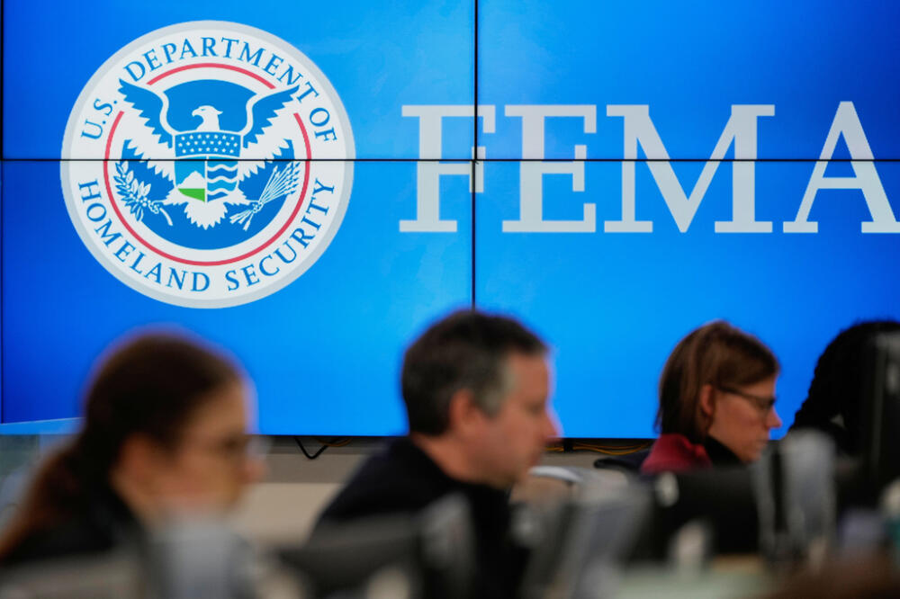 People work at the Federal Emergency Management Agency headquarters in Washington, on Saturday, Jan. 24, 2026. (Julia Demaree Nikhinson/AP, File)