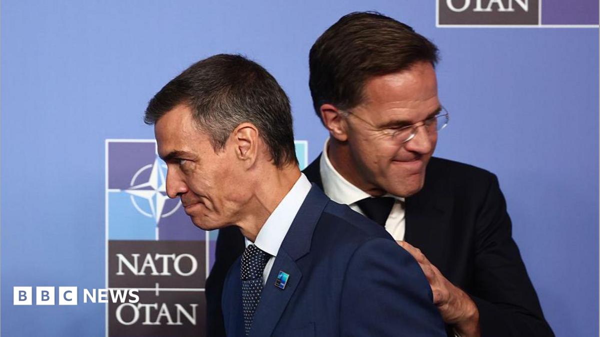 Spanish Prime Minister Pedro Sanchez and NATO Secretary General Mark Rutte during the welcome ceremony at the NATO Summit in Ankara on July 8,