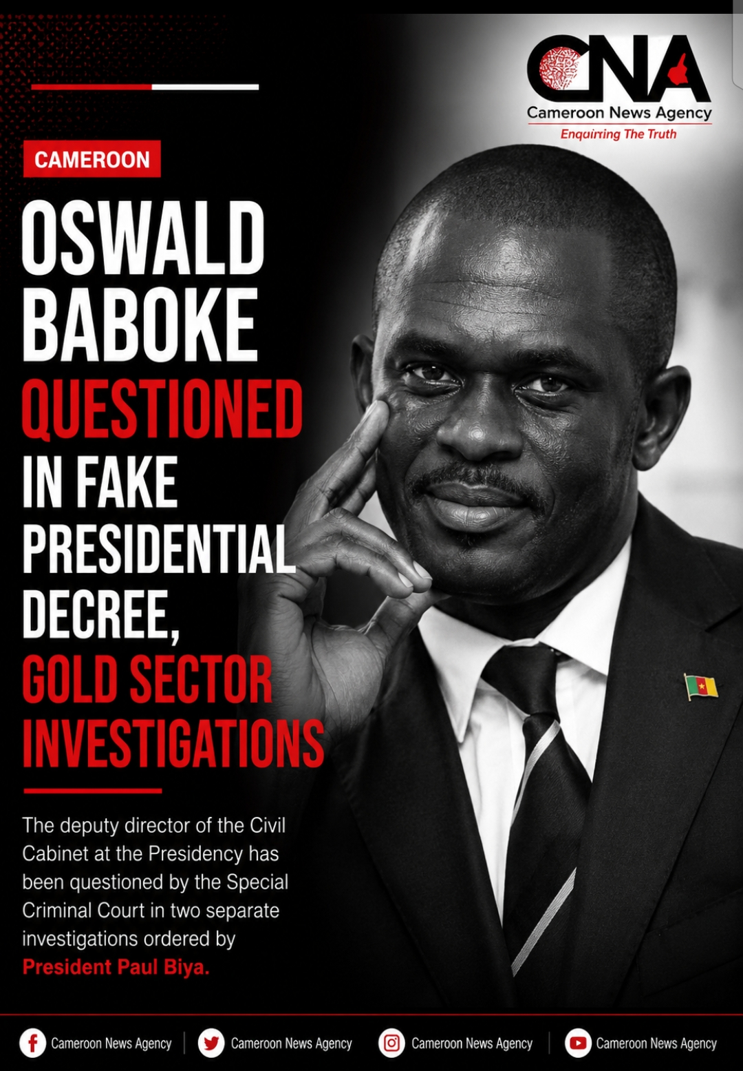 Unity Palace: Oswald Baboke,Questioned in Two High-Profile Investigations