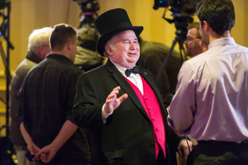 H. Brooke Paige, pictured here on election night in 2018, runs as a Republican candidate for multiple offices at once in statewide elections. This year, he's on the ballot for secretary of state, treasurer, attorney general and auditor. (Oliver Parini/Vermont Public)