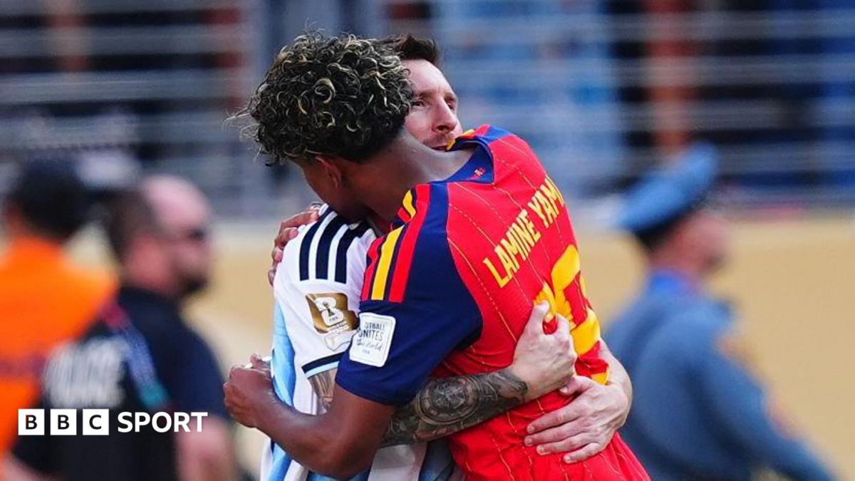 Spain teenager Lamine Yamal embraces Argentina's 39-year-old great at the end of the World Cup Final.