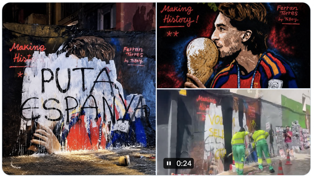 World Cup hero Ferran Torres mural vandalised in Barcelona amid Catalan political tensions
