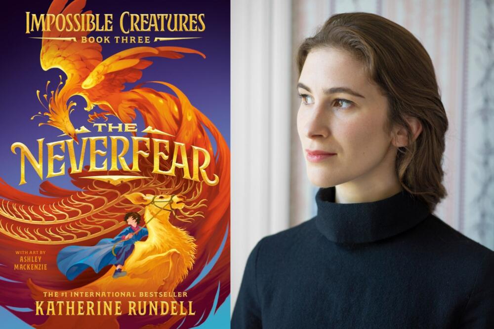 The cover of "Neverfear" and author Katherin Rundell. (Courtesy of Penguin Random House and Nina Subin)