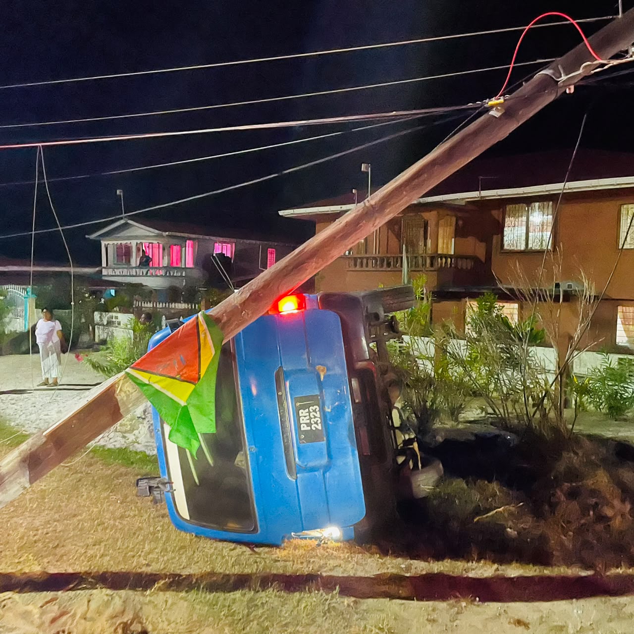 Bus driver dies after crashing into utility pole on Essequibo Coast