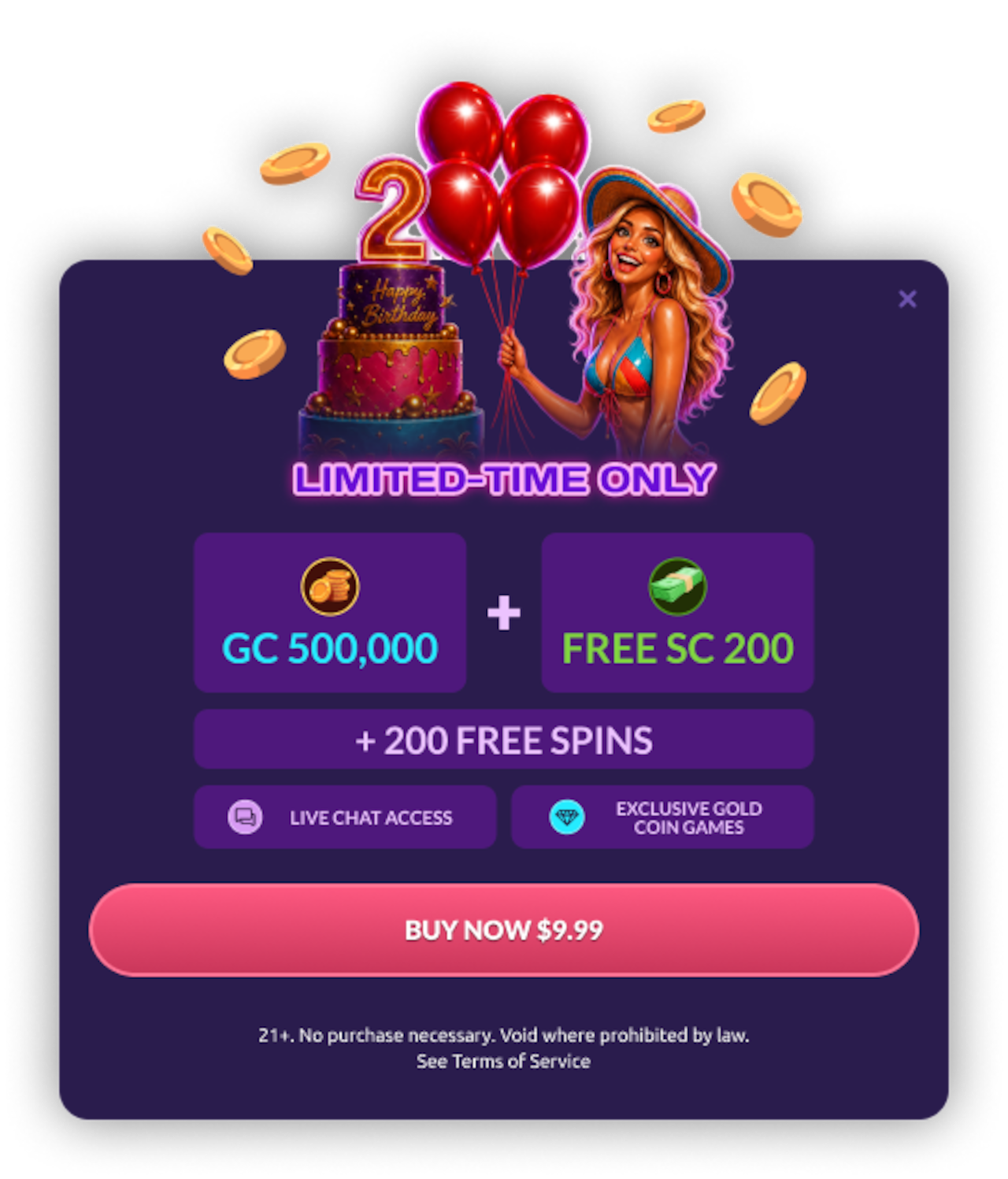 PlayFame Casino screen shot of special offer
