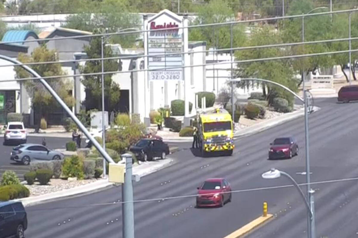 A fatal crash is investigated Monday, Aug. 3, 2026, in the 4800 block of West Desert Inn Road n ...