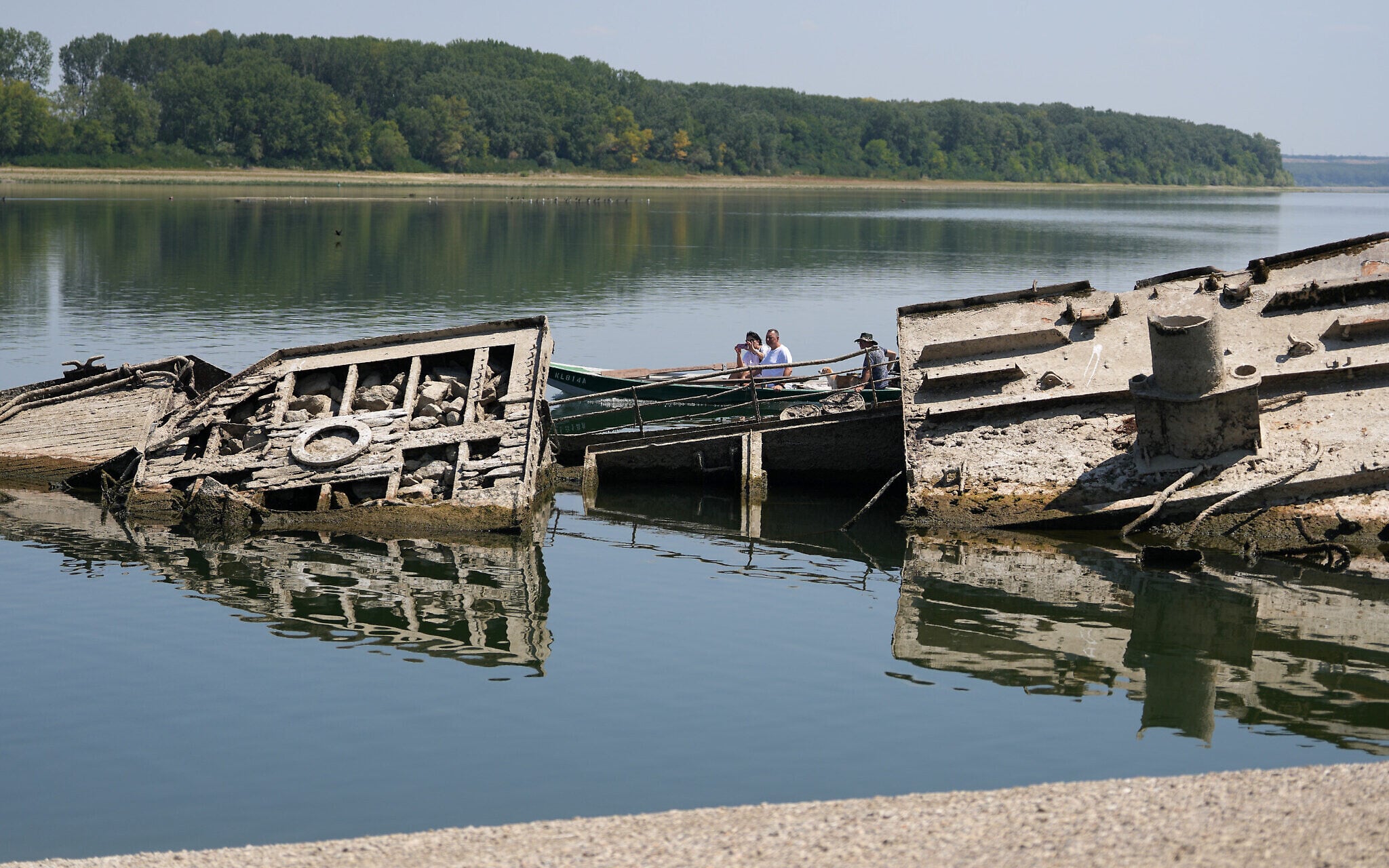 Danube River's water levels drop so low that sunken Nazi warships are emerging