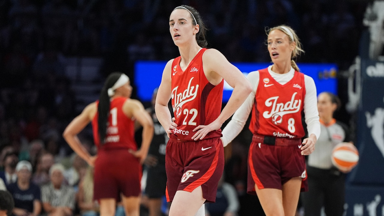 Caitlin Clark waits for play to resume during Indiana Fever vs. Minnesota Lynx (2026).