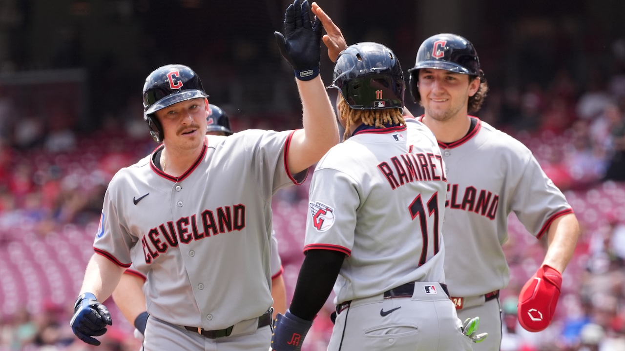 Guardians stars celebrate grand slam during game vs. Cincinnati Reds (2026).