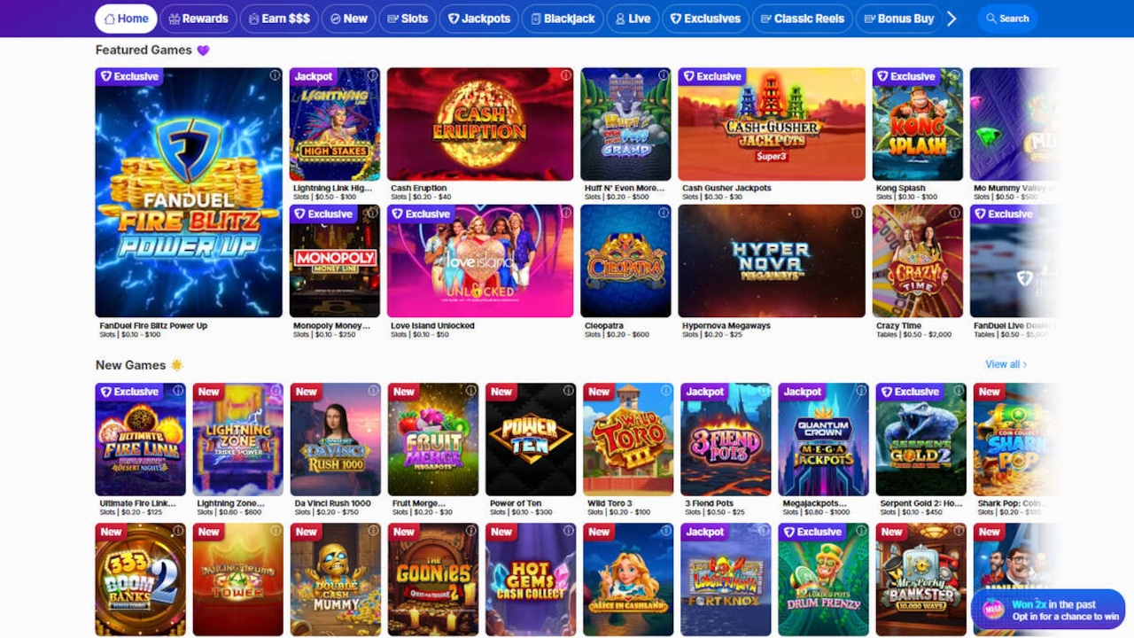 FanDuel Casino vs. DraftKings Casino - featured image of FanDuel platform lobby games.