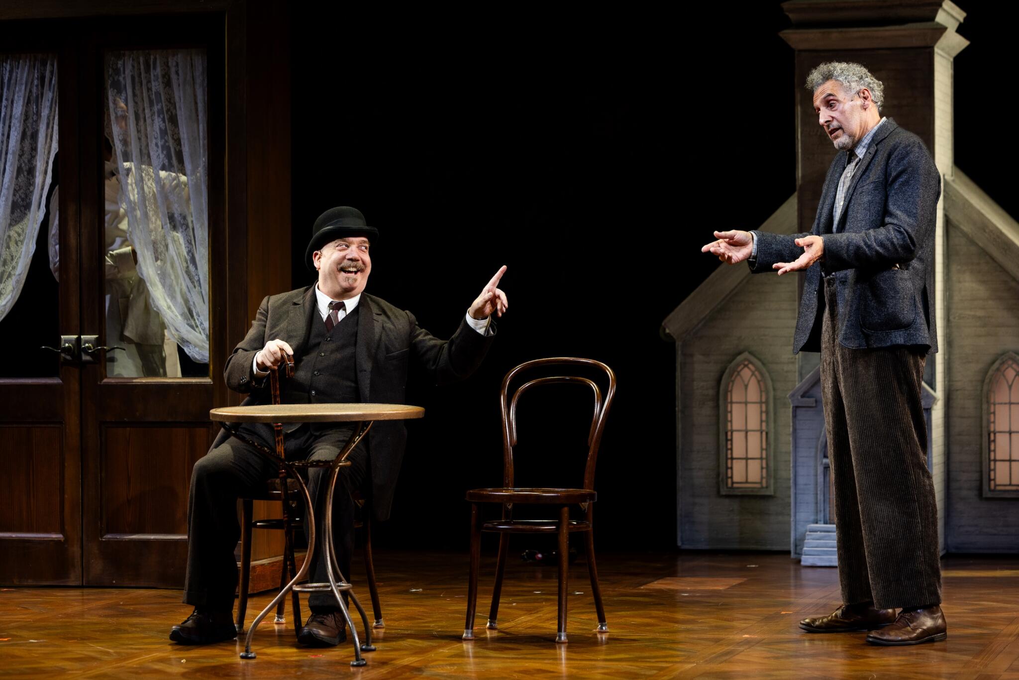 Paul Giamatti and John Turturro in performance for A.R.T.’s production of "Rhinoceros." (Courtesy A.R.T./Hawver and Hall)