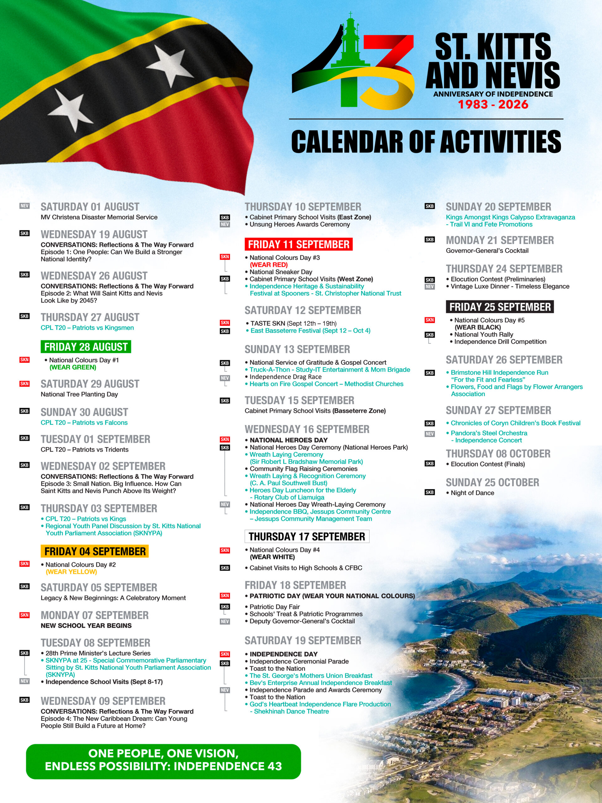 INDEPENDENCE 43 CALENDAR OF ACTIVITIES LAUNCHED, CELEBRATING 43 YEARS OF NATIONHOOD