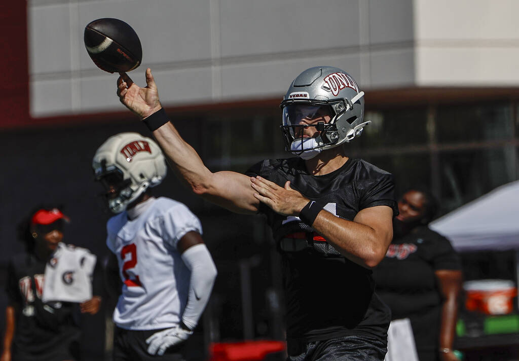 UNLV quarterback Jackson Arnold (11) works through drills during practice at the Fertitta Footb ...