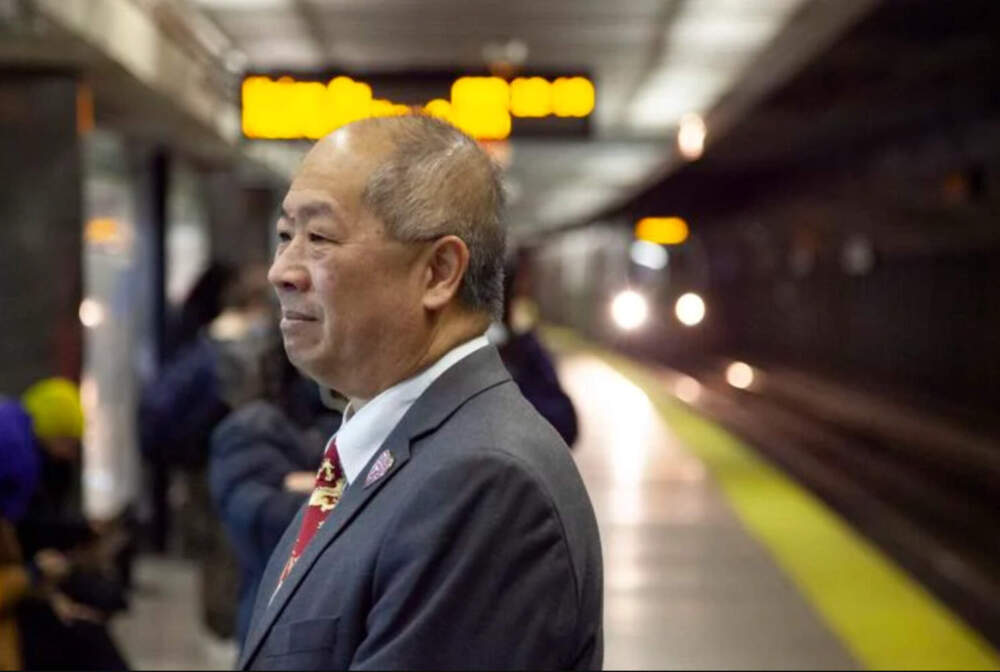 MBTA General Manager Phil Eng waits on a North Station platform on Feb. 12, 2024. (Chris Lisinski/SHNS)