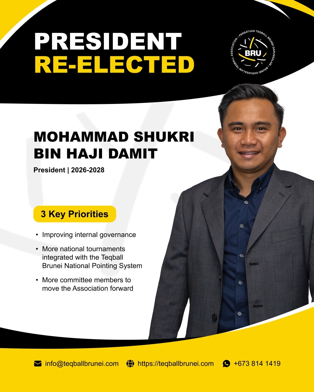 Mohammad Shukri re-elected as President of Brunei Darussalam Teqball Association
