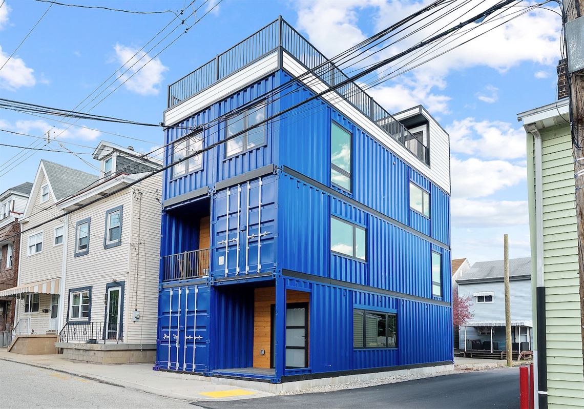 New blue house made from shipping containers priced at $649,000