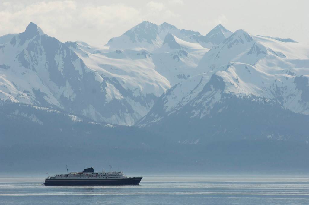 The Alaska Marine Highway ferry Malaspina heads up Lynn Canal towards Haines and Skagway, Alaska, from Juneau. (Juneau Empire file photo)