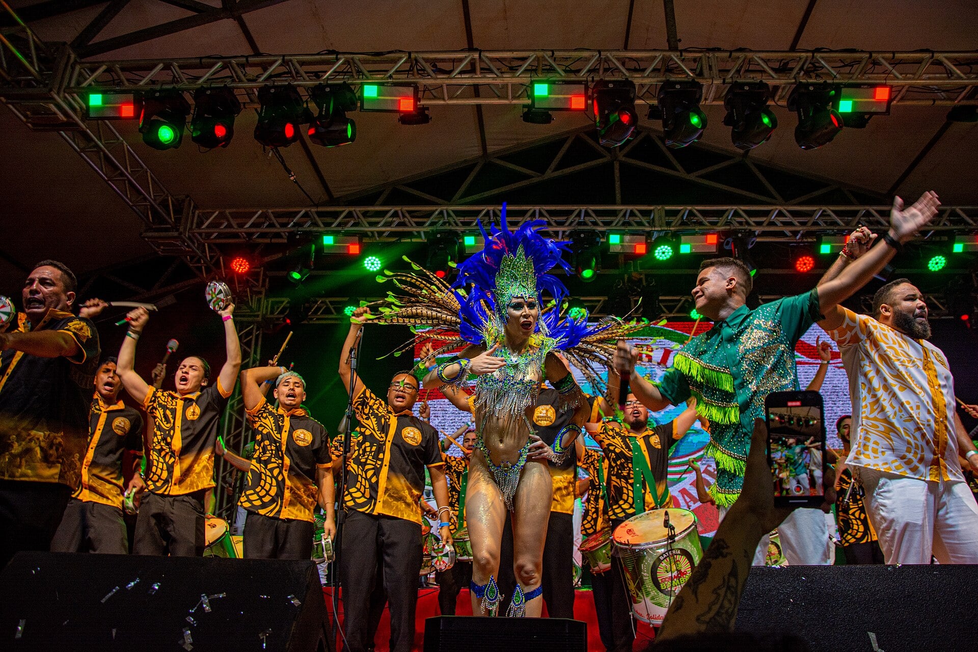 Samba school rehearsals in Rio — drummers at a quadra