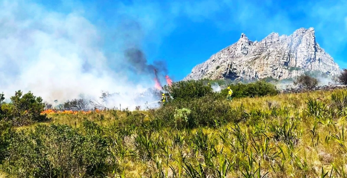 South Africa's Table Mountain erupts in flames