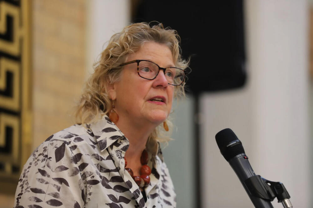 Climate Chief Melissa Hoffer speaks at the inaugural Sustainability Day at the State House on Tuesday, Sept. 9, 2025. (Sam Drysdale/SHNS)