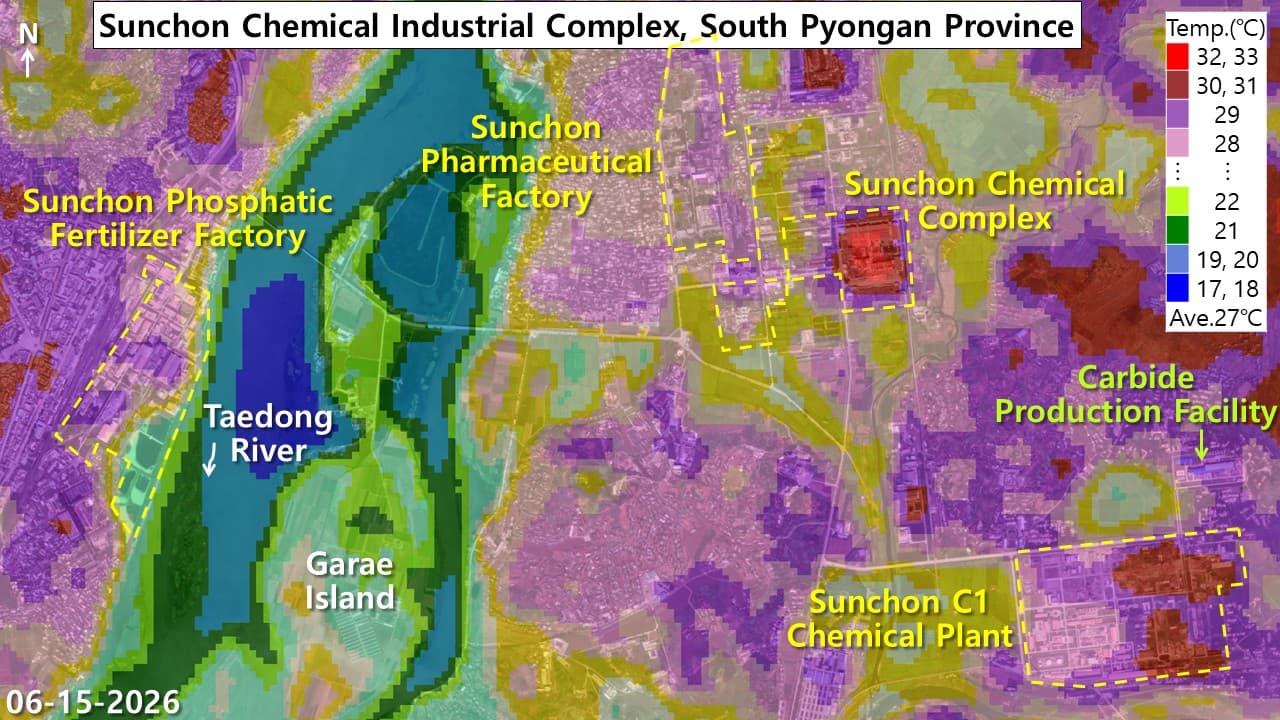 Thermal infrared satellite image of Sunchon chemical complex