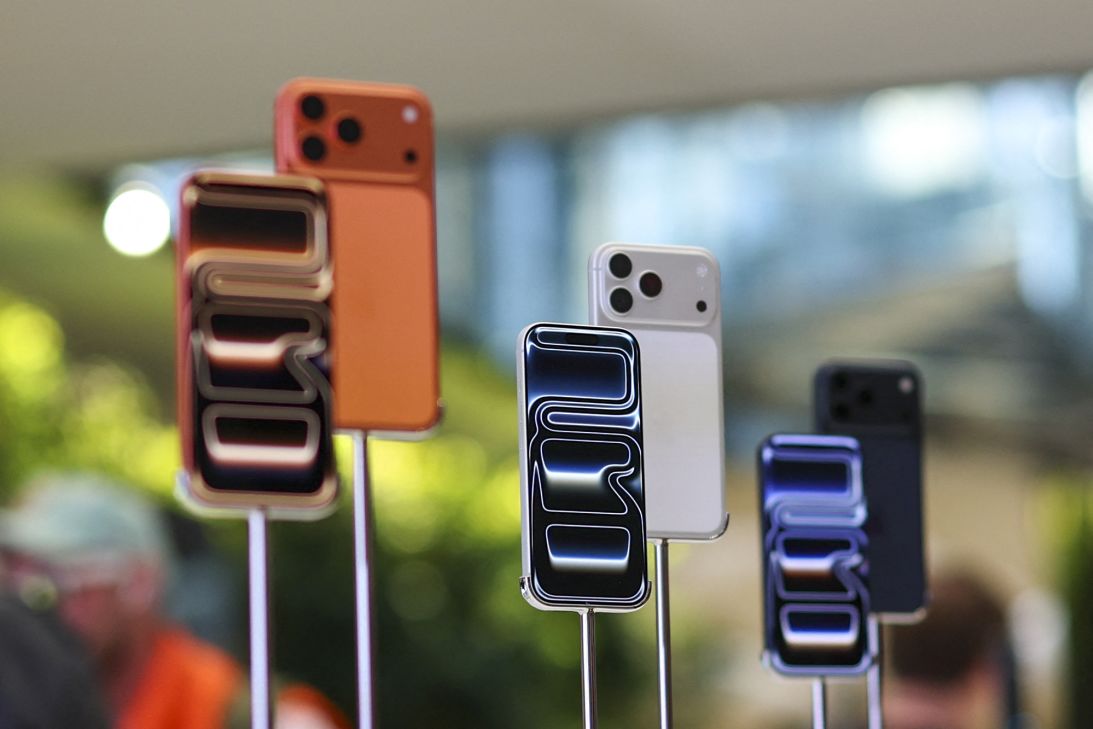 Apple iPhone 17 models are displayed in New York on September 19, 2025.