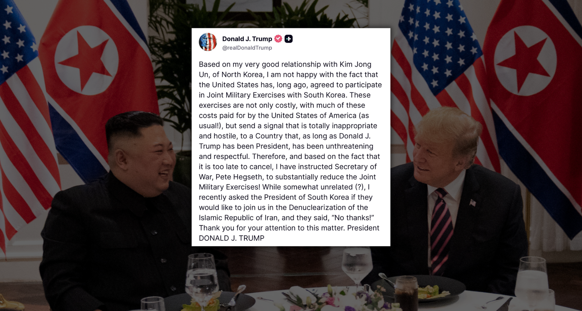 Trump praises relationship with Kim Jong Un, reduces military drills with Seoul
