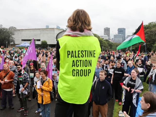 members of the palestine action group gather ahead of a rally amid the ongoing conflict between israel and the palestinian islamist group hamas in sydney australia may 3 2024 reuters