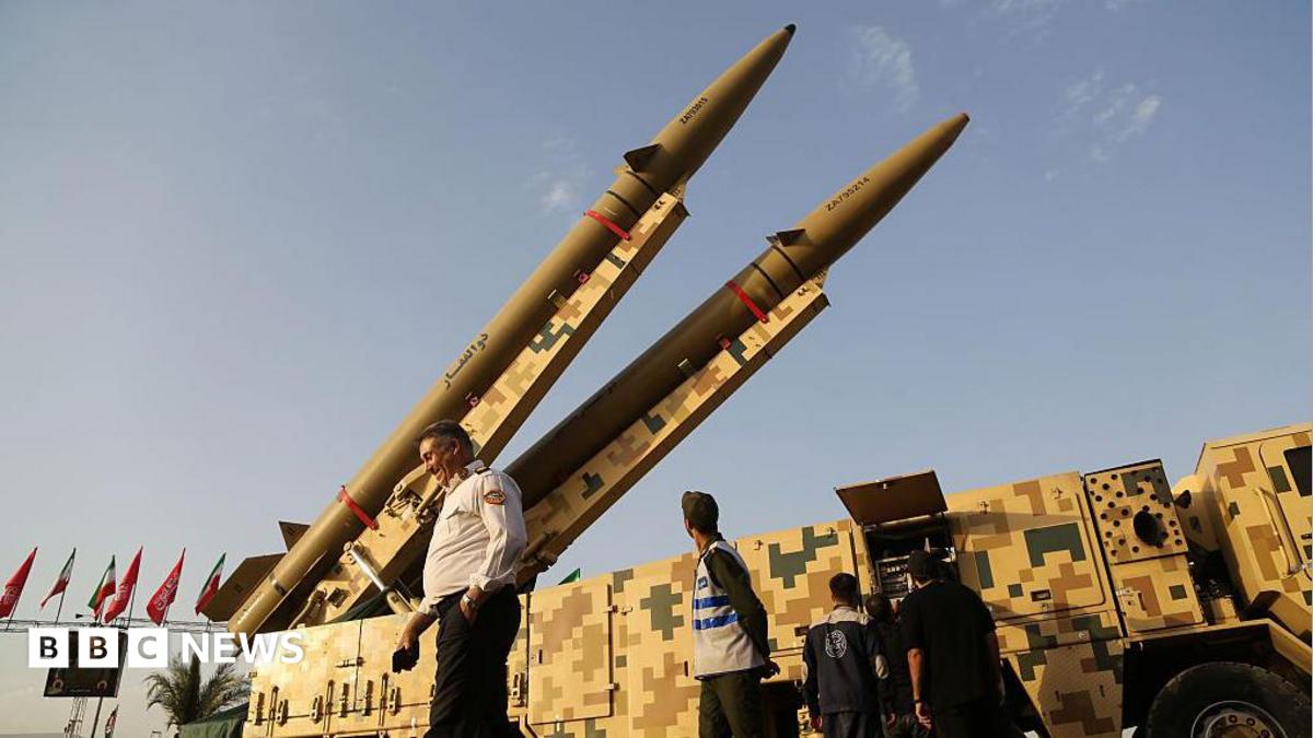 Missile launchers in a square in Iran.