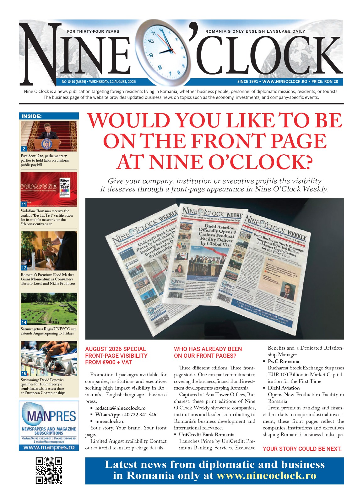 Would you like to be on the front page of the Nine O’Clock newspaper?