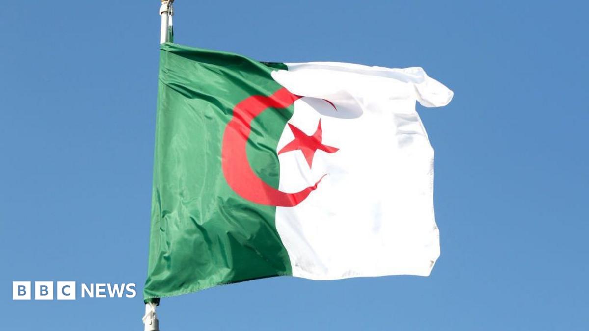 Algerian flag on a pole flying in the wind
