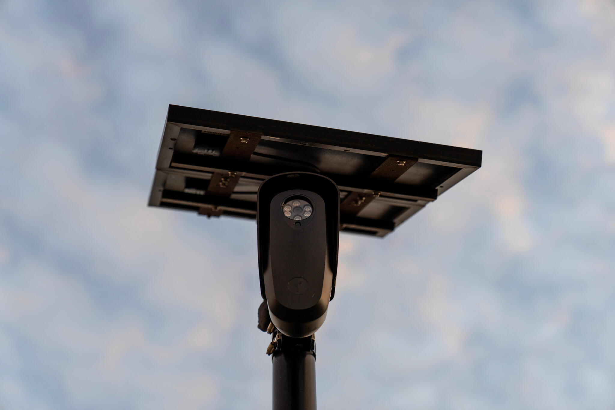 A Flock Safety license plate reader is seen along a public road on Oct. 16 in Houston. (David Goldman/AP file photo)