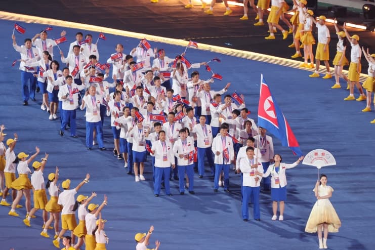 North Korean athletes entering the stadium at the 2022 Hangzhou Asian Games opening ceremony