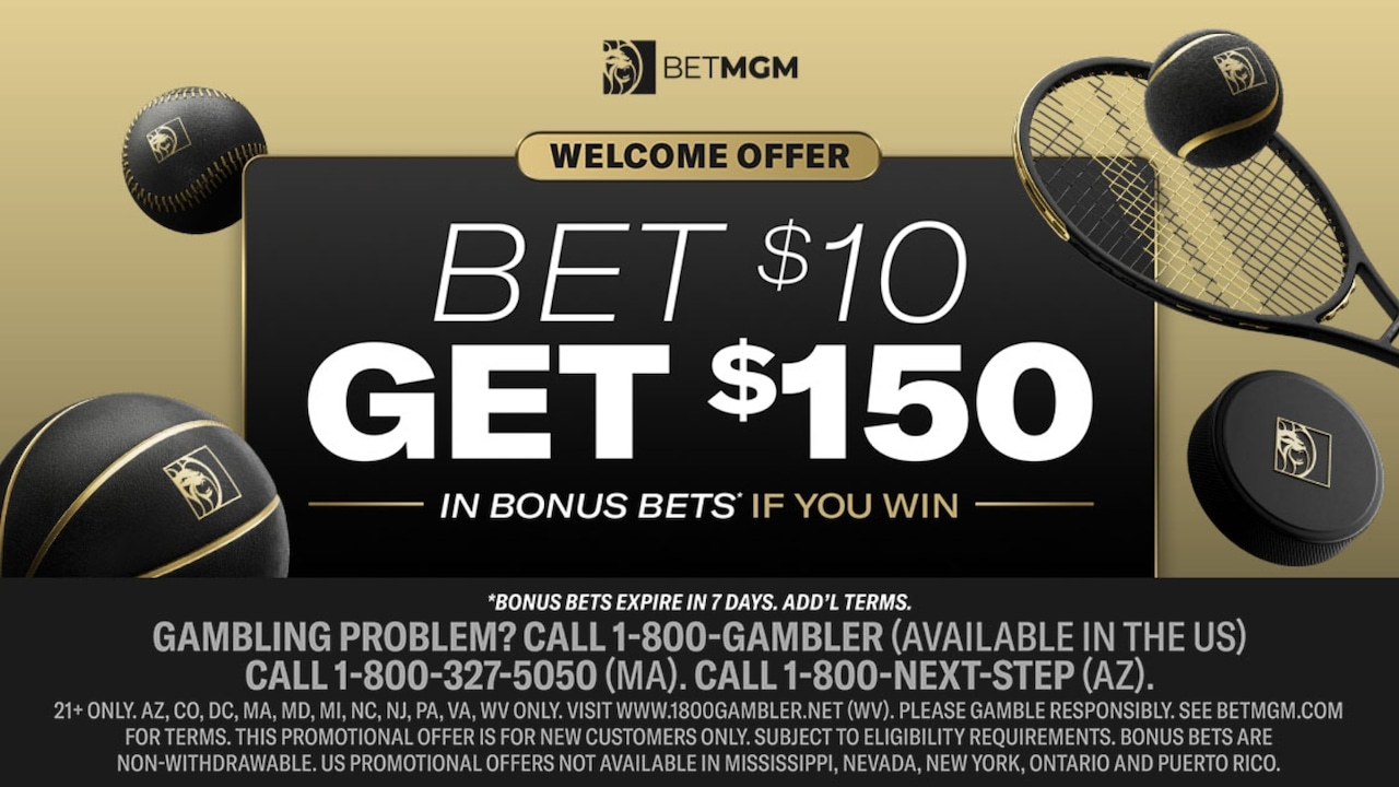 A visual overview of the BetMGM Sportsbook sign-up bonus, which offers new users $150 in bonus bets if they win their first $10 bet.