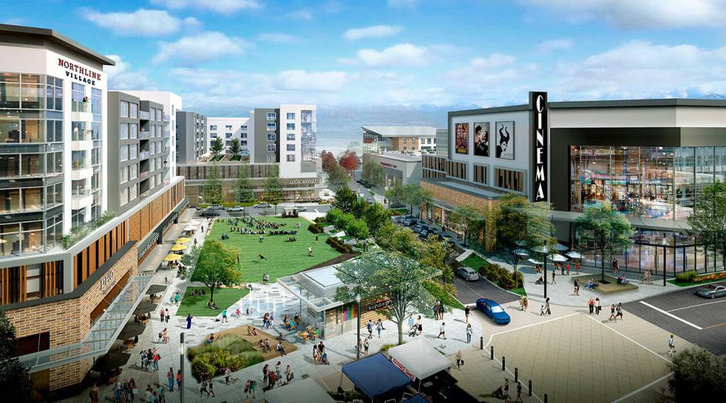 An artist’s depiction of the proposed Northline Village development in Lynnwood. (Merlone Geier Partners)