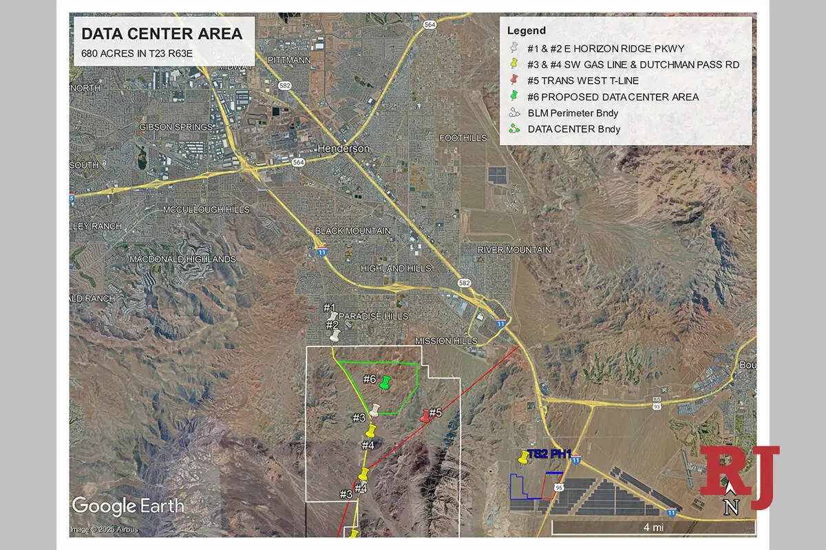 This map shows where a 1,000 MW data center could have been built on public land near a master- ...