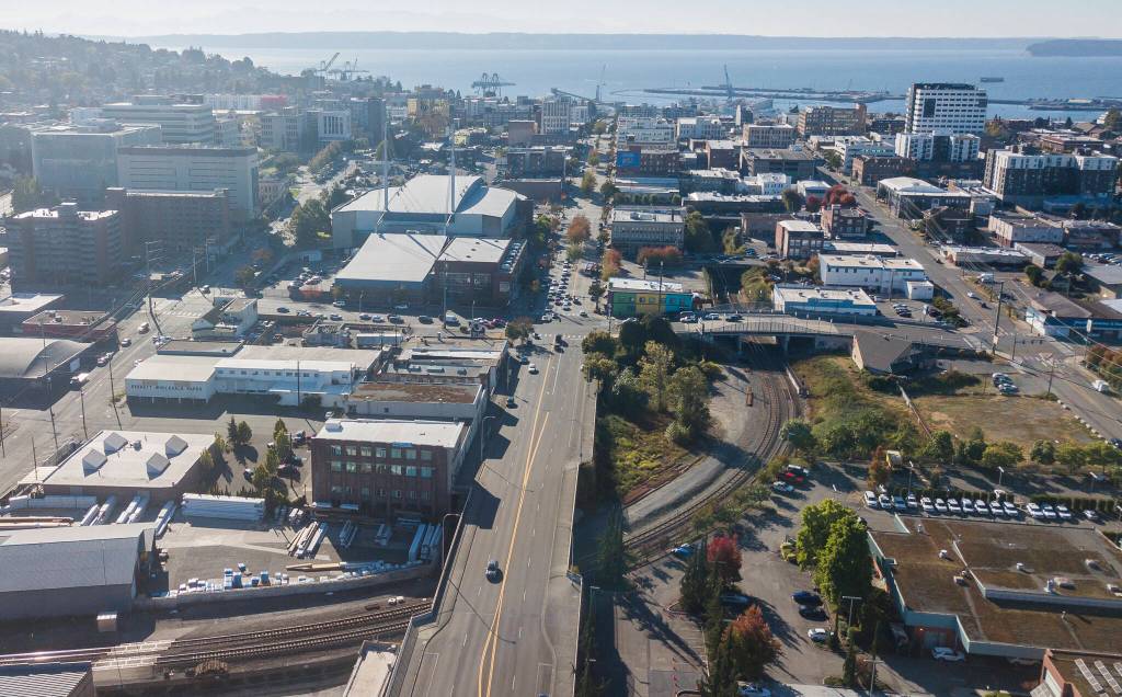 A view of downtown Everett facing west on Wednesday, Sept. 16, 2026 in Everett, Washington. (Olivia Vanni / The Herald)