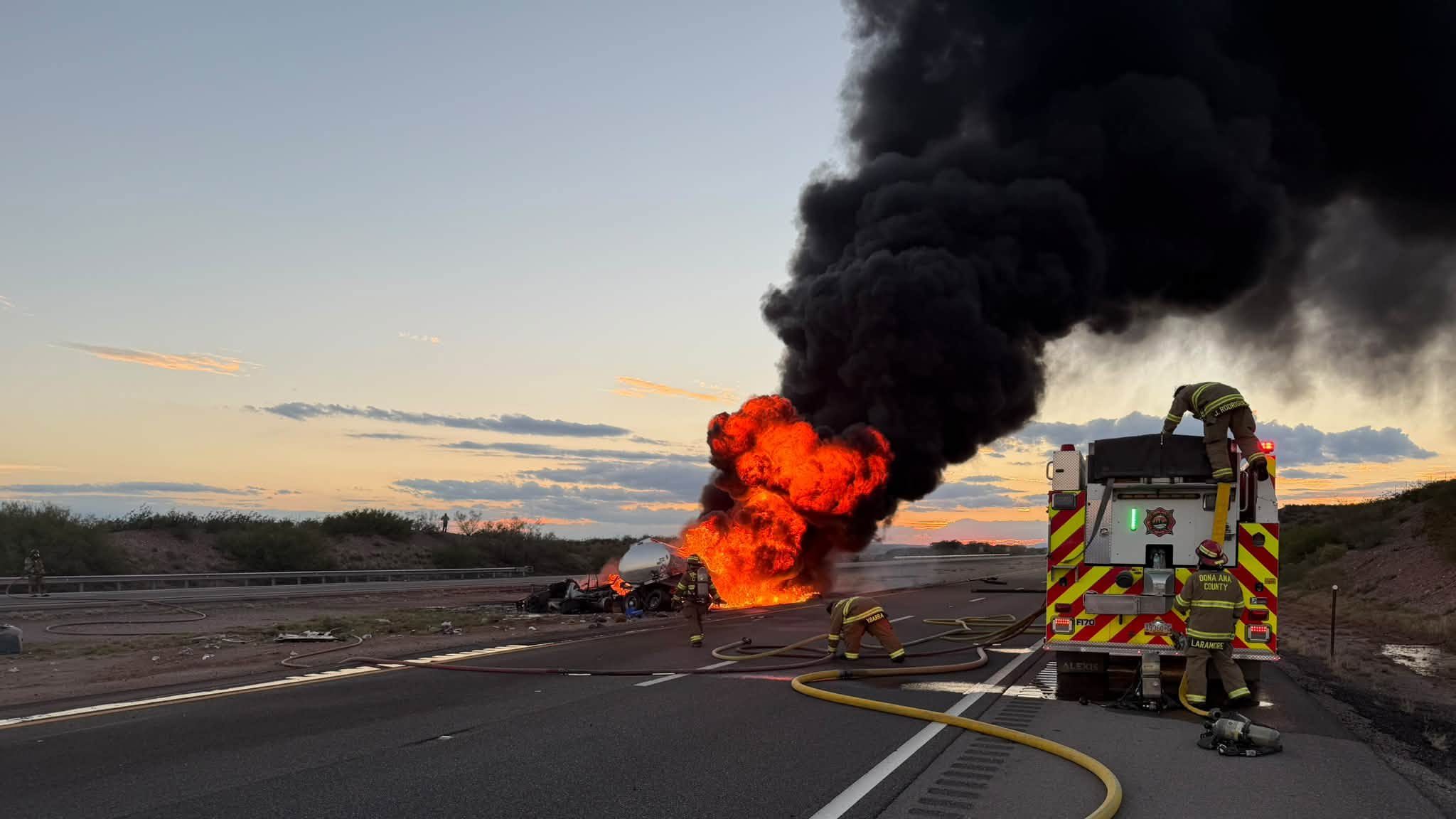 Fiery crash on I-25 leaves 4 injured near Hatch